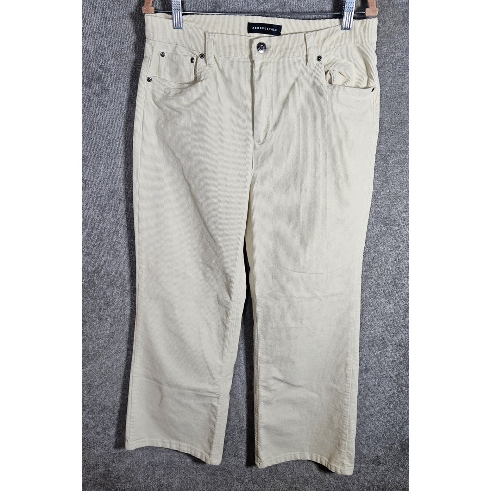 Aeropostale High Rise Wide Leg Corduroy Jeans Womens Size 14 Cream‎ Stretch